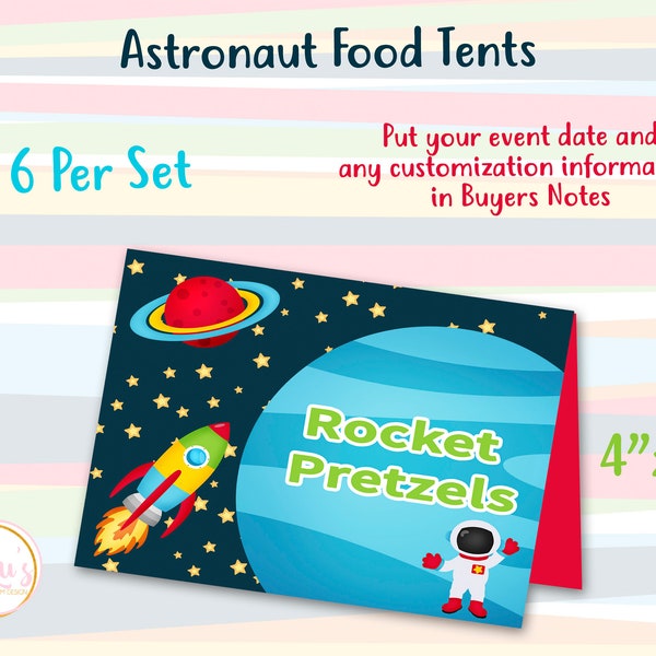 Astronaut Birthday Food Tents - Astronaut Birthday Party - Rocket Ship Food Cards - Astronaut Party Decor - Rocket Ship Party Decor