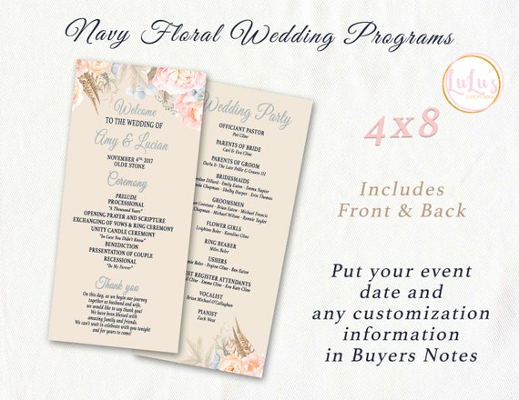 Wedding Program Personalized Wedding Programs Floral Etsy
