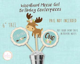 Baby Girl Moose Table Centerpiece - Baby Moose Birthday Party Decor - Girl Moose Table Centerpiece - First Birthday Party Girl Moose