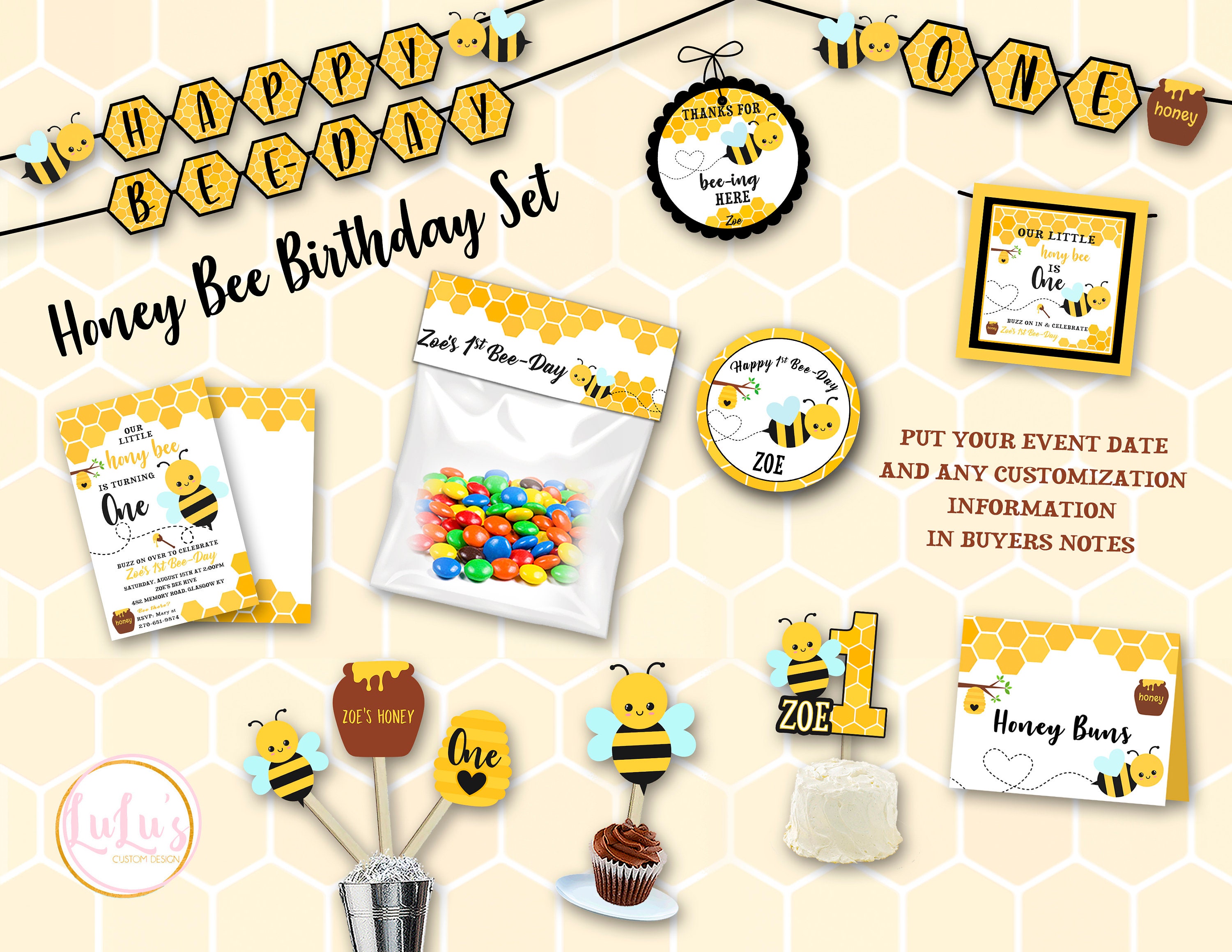 Custom Name Cake Topper, Bumble Bee Birthday Cake Topper, Happy Bee-day Cake  Topper, Bee Day Cake Topper, Bee Birthday Party Decorations 
