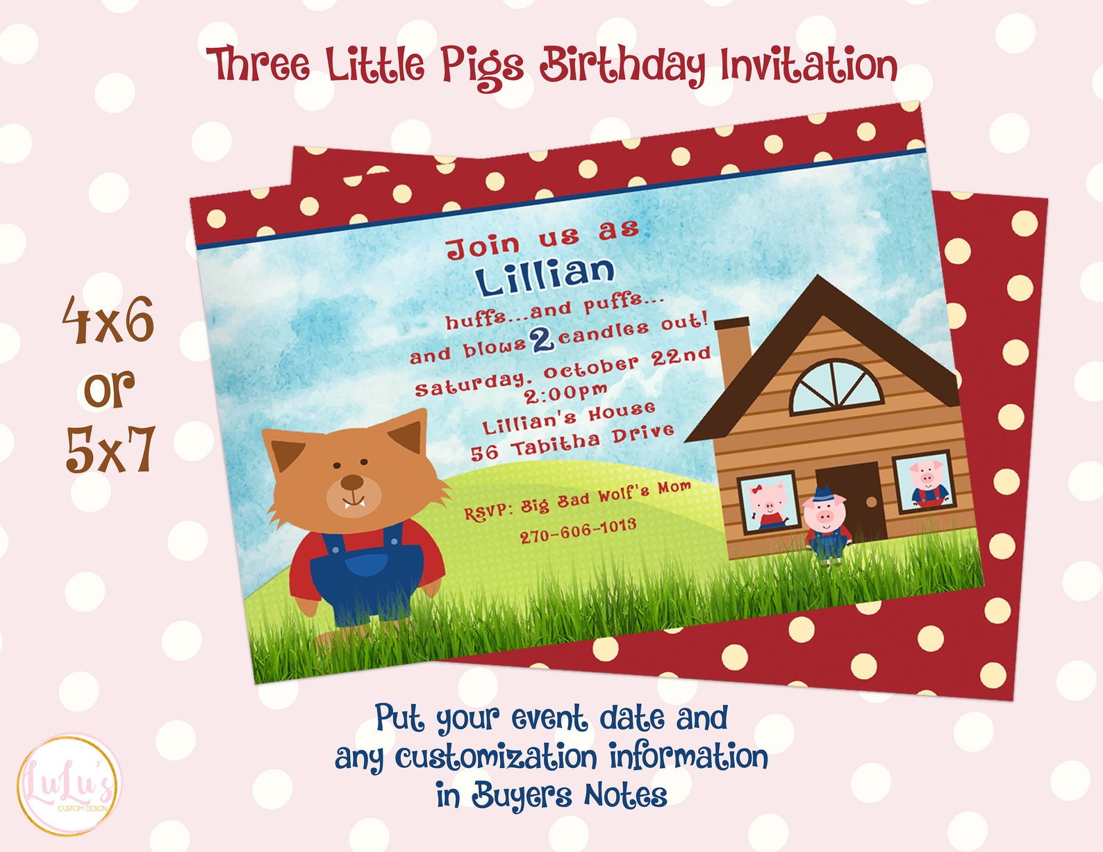 Three Little Pigs Birthday Invitation Birthday Party Etsy