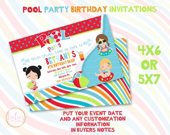 Pool Party Invitation - Kids Pool Party Invites - Summer Party- Kids Party  -Outdoor Party - Party Invitations - Pool Party Birthday Invites