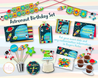 Astronaut Birthday Party Set - Rocket Birthday Party - Astronaut Invitations - Rocket Birthday Banner