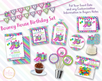 Bouncy House Birthday Set - Bouncy House Birthday Party - Bouncy House Birthday Invitations - Bouncy House Banner - Bounce and Jump Party
