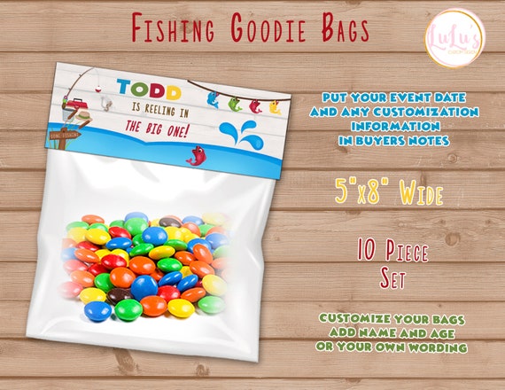 Fishing Birthday Party Goodie Bags - Fishing Birthday Party Favors -  Fishing Birthday Party Bag Tags - Fishing First Birthday Party Favors