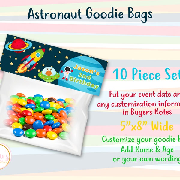 Astronaut Birthday Party Goodie Bags - Astronaut Birthday Party Bags Tags - Rocket Ship Birthday Bag Tags - Rocket Ship Birthday Party