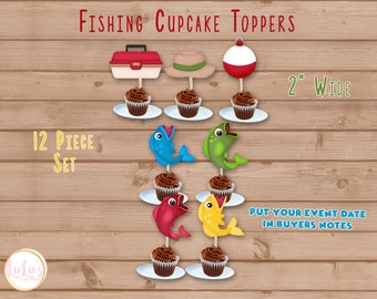 Fishing Cupcake Toppers - Fishing Birthday Party Decor - Fishing First Birthday - Boys Birthday Party Decor - Fishing Party