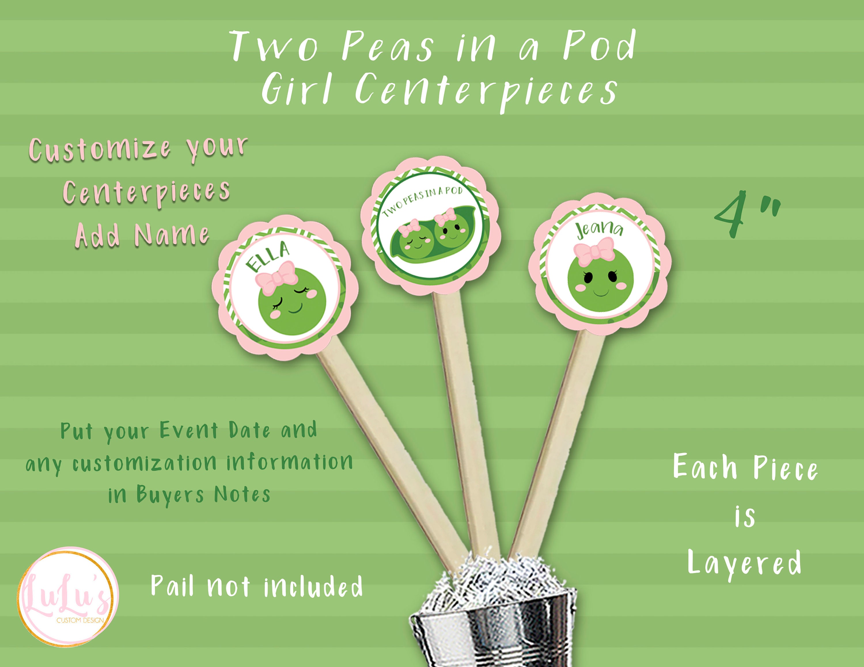 Two Peas in a Pod Table Centerpieces Twin Baby Shower Decor Table Centerpieces Twin Girl Baby Shower