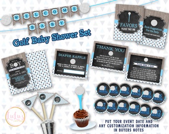 Golf Baby Shower Set - Golf Baby Banner - Baby Shower Invitations - Golf Shower Invites - Golf Table Centerpieces - Golf Baby Shower Signs