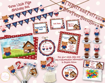 Three Little Pigs Party Pack - Huff and Puff Banner - 3 Little Pigs Party - Three Little Pigs Invitations - Huff and Puff Party Banner