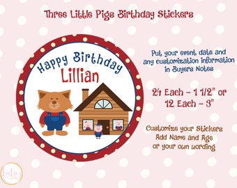Three Little Pigs Sticker - 3 Little Pigs Birthday - Three Little Pigs Birthday Party - Birthday Party Stickers - Birthday Party Favors