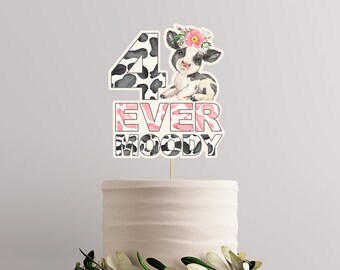 Four Ever Moody Birthday Smash Cake Topper -  Birthday Party Decor -Birthday Cake Topper - 4th Party Decor - 4th Birthday Smash Cake Topper