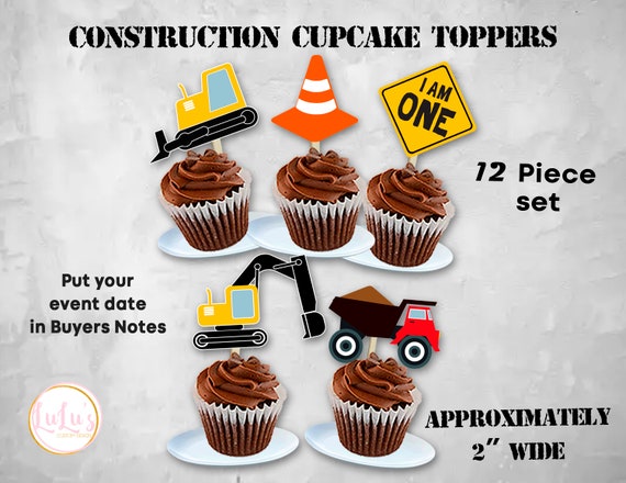 Construction Cupcake Toppers Dump Truck Birthday Party Etsy