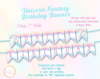 Unicorn Fantasy Birthday Party - Unicorn Party - Unicorn Banner - Unicorn Birthday Banner - Unicorn Party Decor