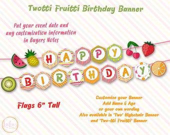 Tutti Fruitti Banner - Two-tti Fruitti Birthday Banner - Two-tti Fruitti Birthday Party - Fruit Birthday Party Decor - Fruit 2nd Birthday