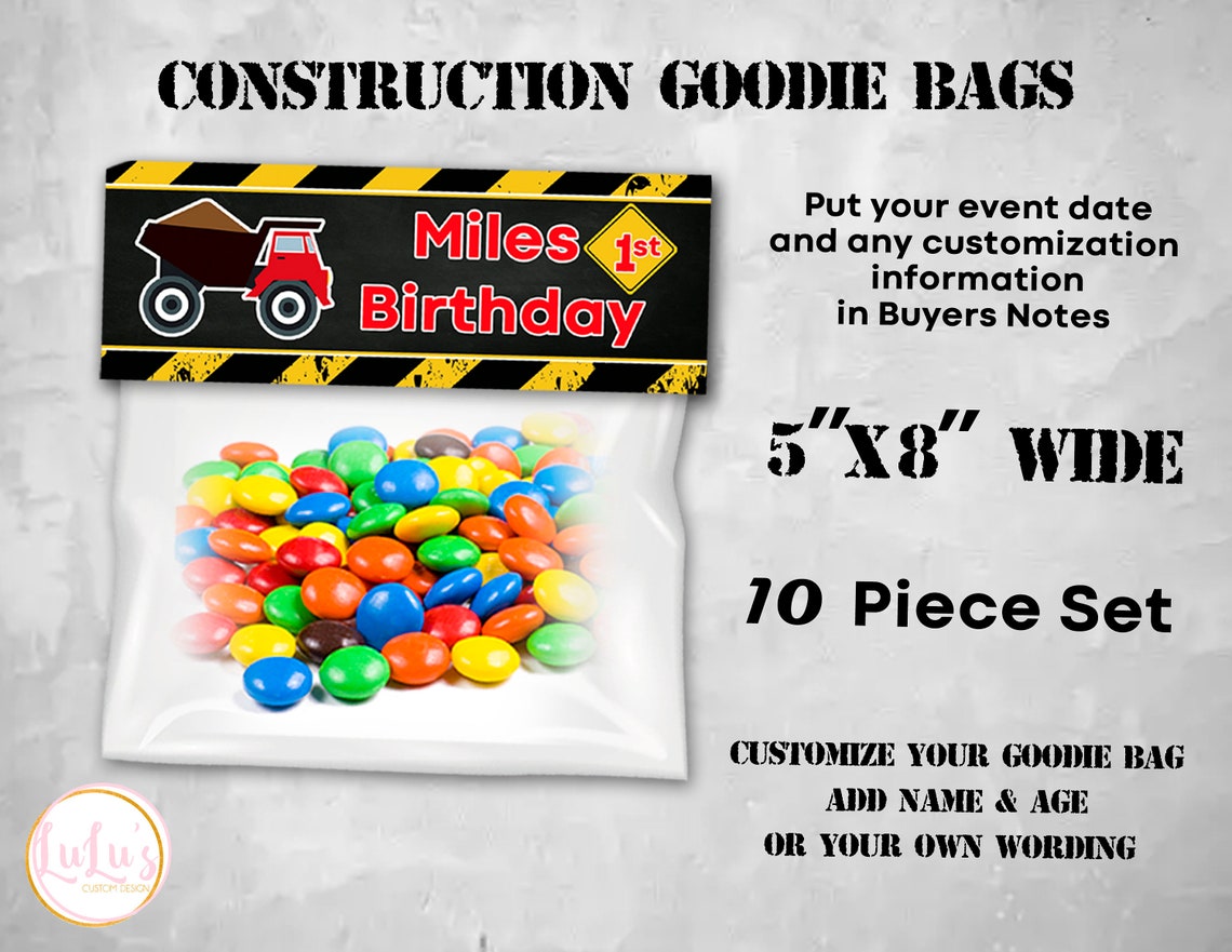 Construction Birthday Goodie Bags Excavation Birthday Goodie - Etsy
