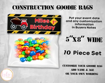 Construction Birthday Goodie Bags - Excavation Birthday Goodie Bags - Construction First Birthday Party - Excavation First Birthday Decor