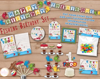 Fishing Birthday Party Decor - Fishing First Birthday Party Invitations - Fishing Party Banner - Fishing Birthday Party Favors