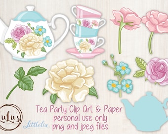 Tea Party ClipArt - Princess Tea Party Clip Art - Tea Pot and Cups Clip Art - Tea Party Birthday  - digital file - personal use only