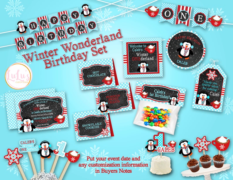 Winter ONE-derland Goody Bags Penguin First Birthday Winter Wonderland Favors Penguin Party Favors Customized Penguin Goody Bags