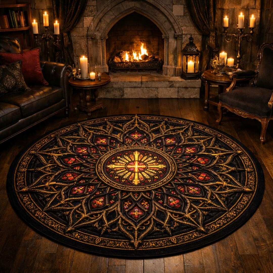 Cathedral Rug Gothic Rose Window Rug: Ornate Cathedral Mandala Decor - Etsy