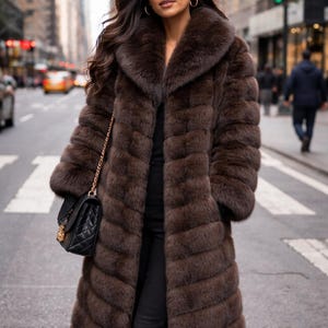 Abrigo de piel de visón natural – Abrigo vintage marrón con capucha para mujer (oferta flash de invierno)