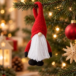 Wzór szydełkowy na Świętego Krasnala w formacie PDF, skandynawski tomte, prosta dekoracja świąteczna, zimowy prezent DIY, ręcznie robiona ozdoba zimowa, pobieranie cyfrowe