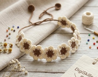 Crochet Headband Pattern PDF + Video, Crochet Headband Pattern, Easy Boho Floral Headband for Beginners & Handmade Gifts, Baby Girl Headband