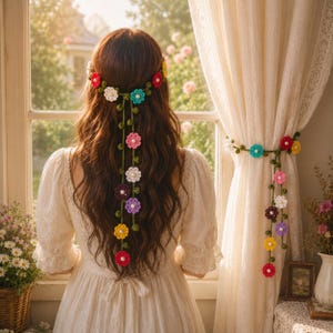 Crochet Flower Crown Pattern PDF + Video, Bridal Hair Vine, Boho Flower Girl Accessory, Wedding Headpiece, Crochet Curtain Tieback