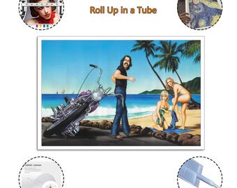 David Mann Art Print: Seaside Motorcycle Scene, Canvas Wall Art