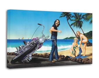 David Mann Art Print: Seaside Motorcycle Scene, Canvas Wall Art