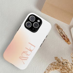 Funda para teléfono con diseño cristiano "Pray", funda minimalista con estética bíblica para iPhone 17, diseño fe con degradado neutro, regalo religioso para Samsung Galaxy