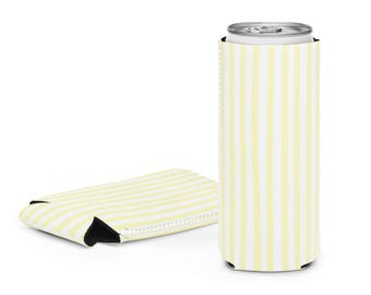 Yellow Striped Coozies - Bachelorette Koozies, Summer Wedding Drink Sleeves, Coastal Aesthetic, Bridal Shower Decor, Wedding Koozies