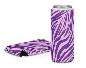 Enfriador de latas de cebra morada | Funda para latas para despedida de soltera (tamaño regular y delgado) | Decoración para despedida de soltera con temática disco del oeste | Soporte para latas de cerveza para bodas en la playa