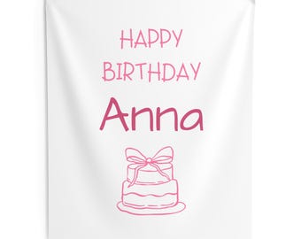 Banner personalizado con nombre | Tapiz de pared personalizado de feliz cumpleaños | Banner rosa con nombre de cumpleaños