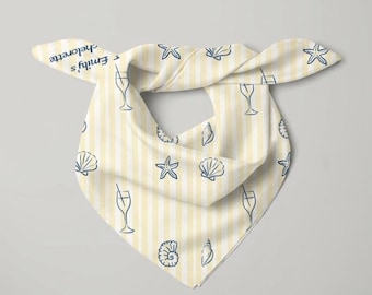 Pañuelo personalizado para despedida de soltera, pañuelo para el cabello personalizado para la fiesta nupcial, turbante con estilo retro de rayas, recuerdos de despedida de soltera con temática costera.
