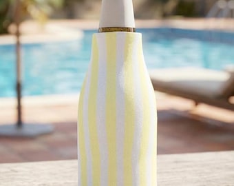 Funda isotérmica con cremallera y rayas amarillas | Aislante de neopreno para botellas