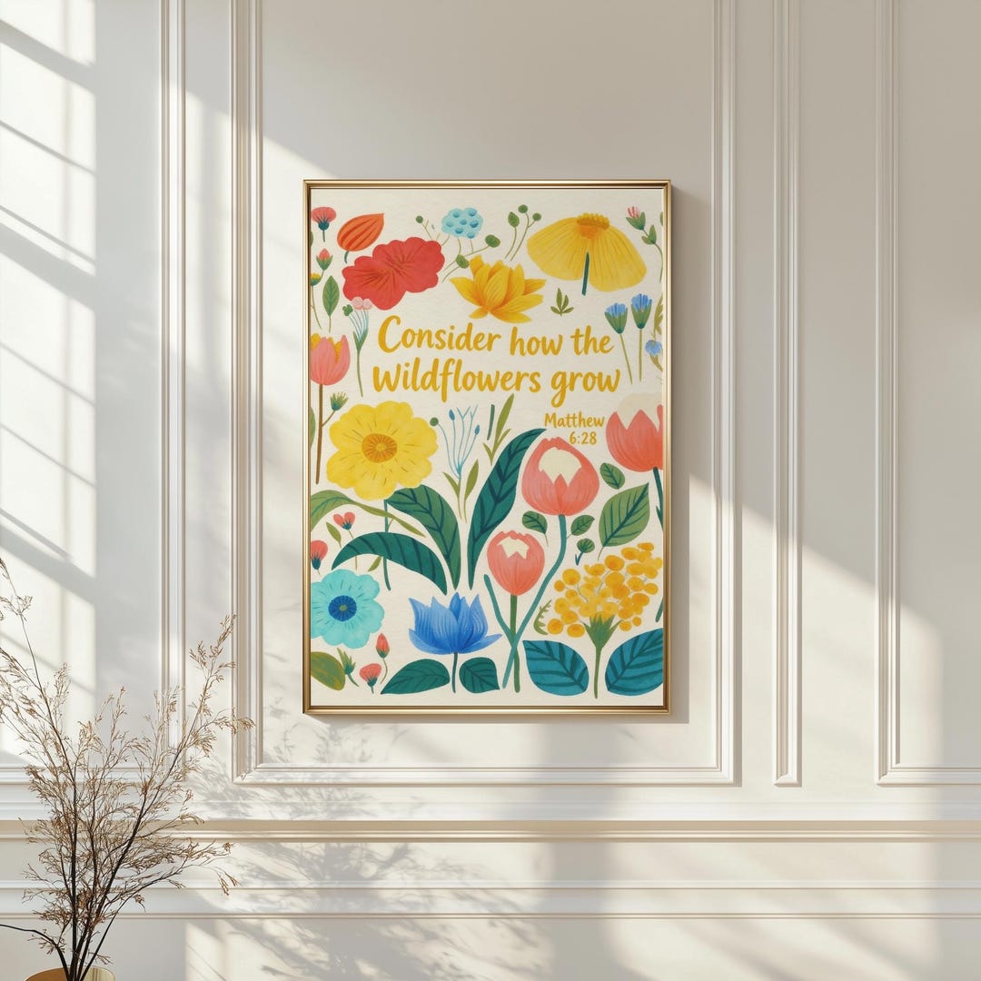 Wildflower Scripture Wildflowers Bible Verse Art Print | Matthew 6:28 Scripture Poster ...