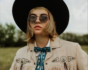 Western string slips - bi- och narcissblommor - blågrön siden