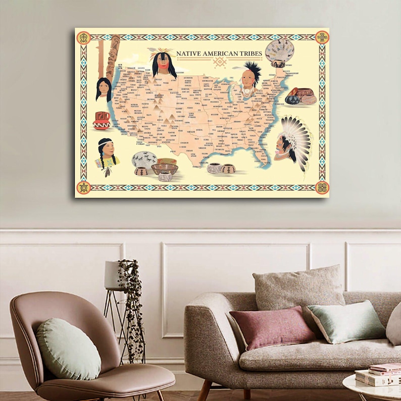 Native American Indian Tribe Map Retro Poster Home Wall Decoration Art ...