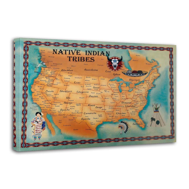 Native American Tribal Map Native Indian Tribes Retro Poster Home Wall ...