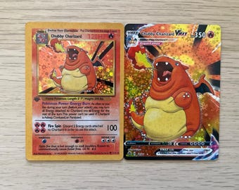 Chubby Glurak Erstauflage Holographische Pokemon Karte Lustiges meme Geburtstag Gamer Weihnachten Secret Santa