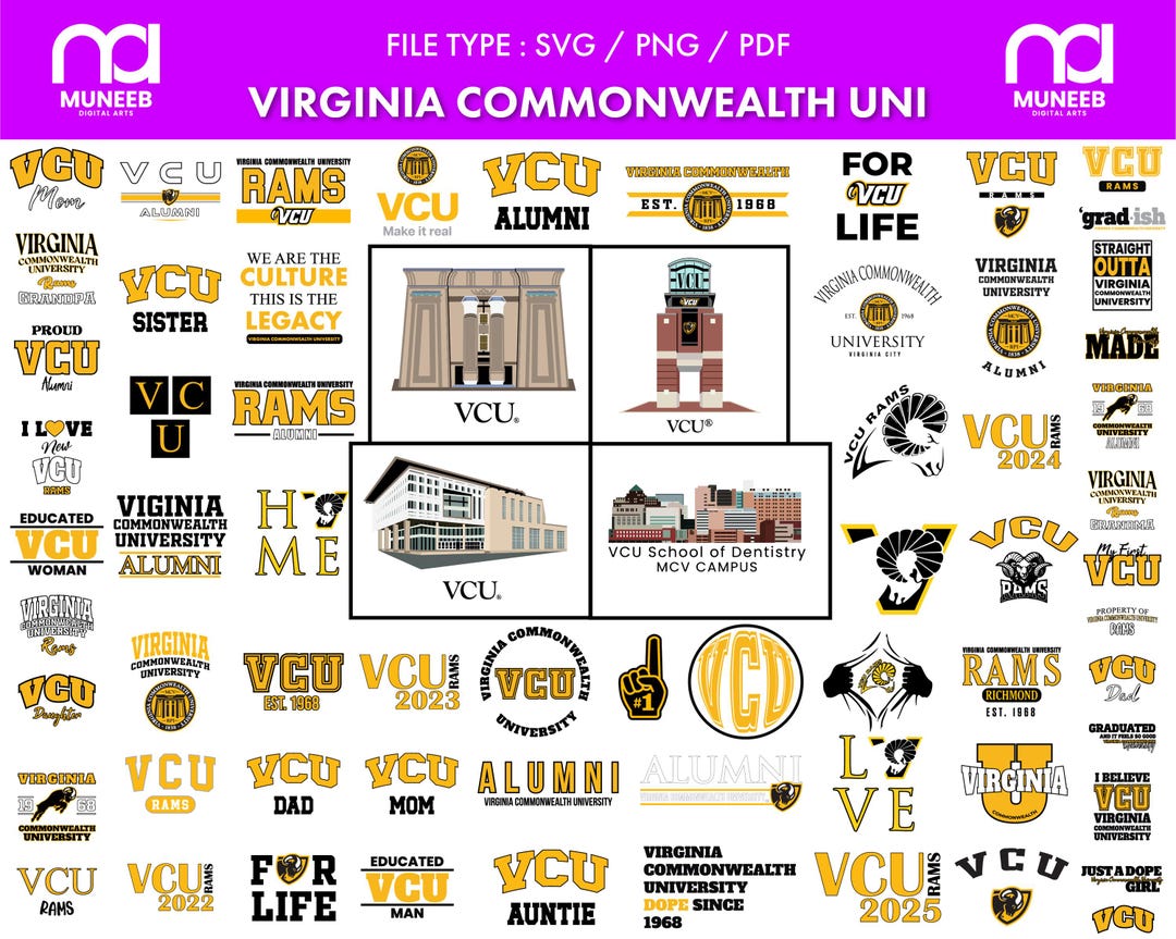 Usa Made VCU Svg Bundle Pack of 78 Virginia Commonwealth University Png ...
