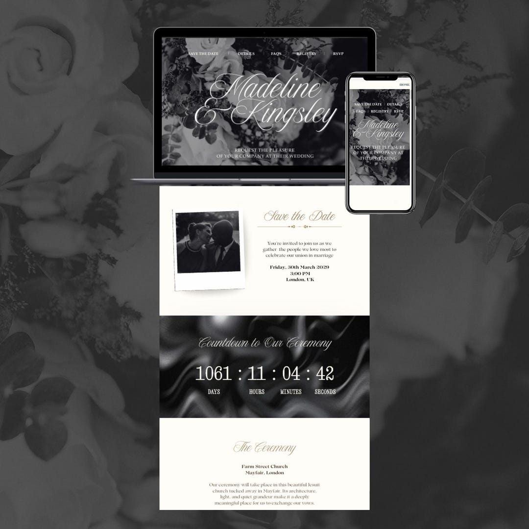 Luxury Floral Wedding Website Template With RSVP and Countdown Timer ...