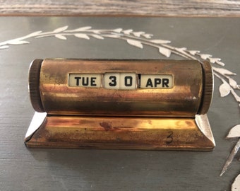 Vintage Brass Office Desk Calendar Month Day Year