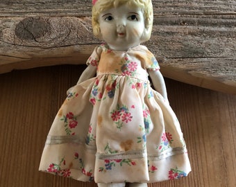 Vintage Bisque Porcelain Japan 5 1/2" Blonde Doll