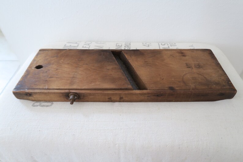 Vintage Wood Mandolin Vegetable Cabbage Slicer Adjustable Rustic Farmhouse Kitchen D\u00e9cor