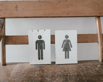 Vintage Reclaimed Wood Pieces Men and Women Restroom Direction Signs