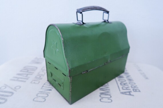 Vintage Green Metal Dome Lunch Box - image 2
