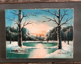 Vintage 1976 on Canvas Oil Painting Cold Winter Day